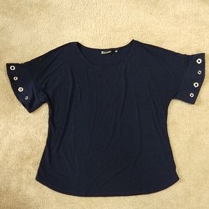 Navy Blue top with embellished sleeves